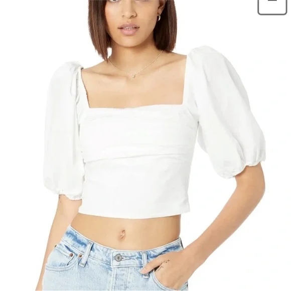 Abercrombie & Fitch White Puff Sleeve Top - Picture 1 of 7